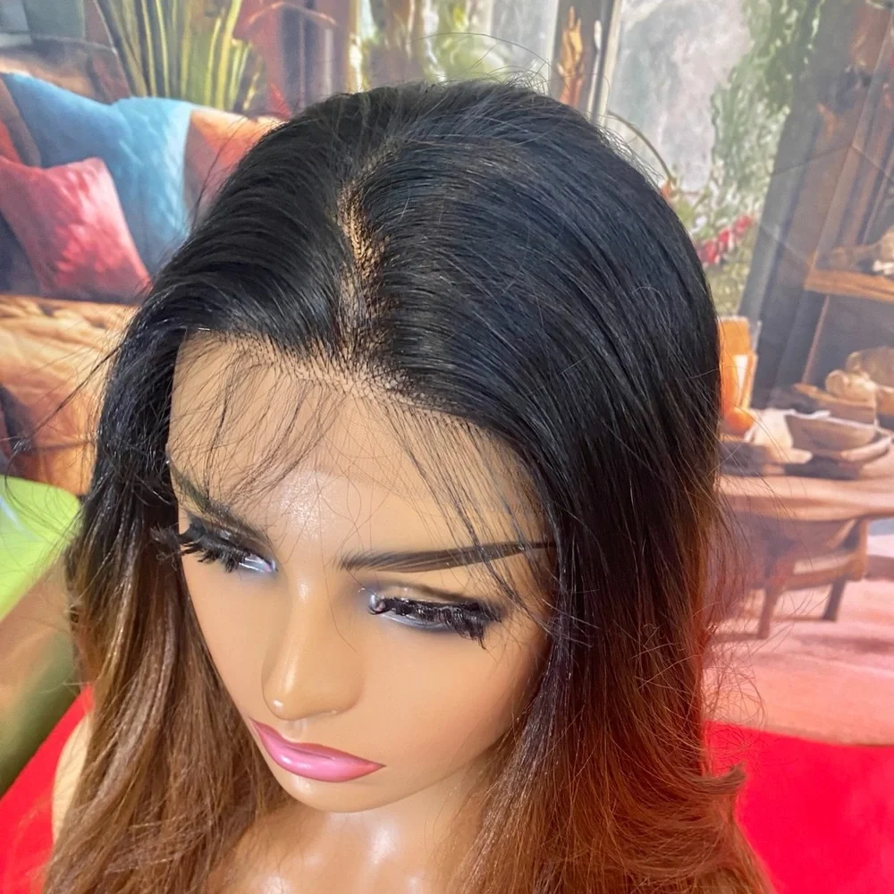 Black brunette, free part full lace front wig